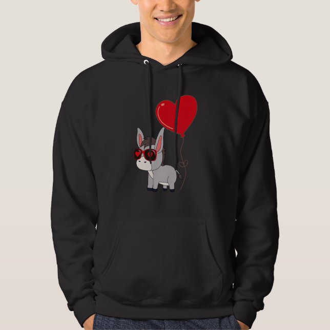 Donkey With Heart Balloon Valentines Day Love Boys Hoodie (Framsida)