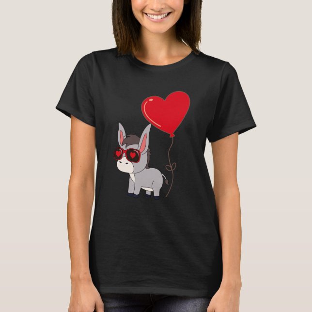 Donkey With Heart Balloon Valentines Day Love Boys T Shirt (Framsida)