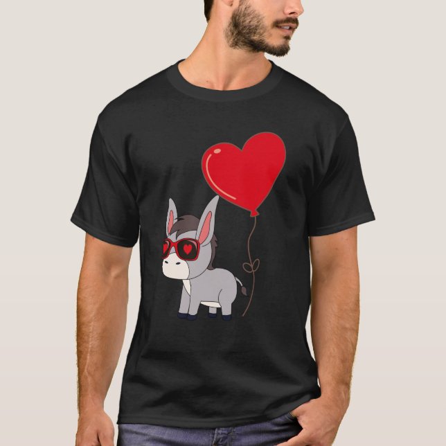 Donkey With Heart Balloon Valentines Day Love Boys T Shirt (Framsida)