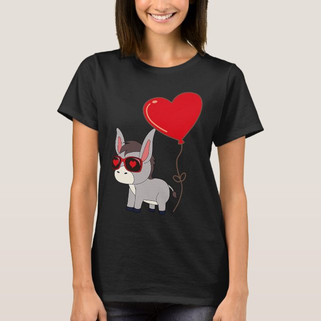 Donkey With Heart Balloon Valentines Day Love Boys T Shirt (Framsida)