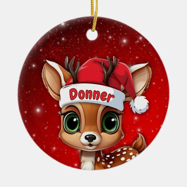 Donner Baby Deer, Fawn, Doe, Reindeer🦌 🎄 Julgransprydnad Keramik (Framsidan)