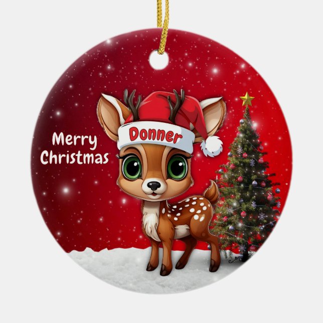 Donner Baby Deer, Fawn, Doe, Reindeer🦌 🎄 Julgransprydnad Keramik (Framsidan)