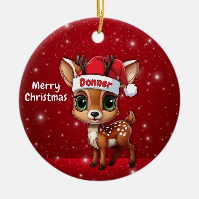 Donner Baby Deer, Fawn, Doe, Reindeer🦌 🎄 Julgransprydnad Keramik (Framsidan)