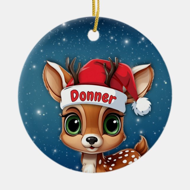 Donner Baby Deer, Fawn, Doe, Reindeer🦌🎄 Julgransprydnad Keramik (Framsidan)