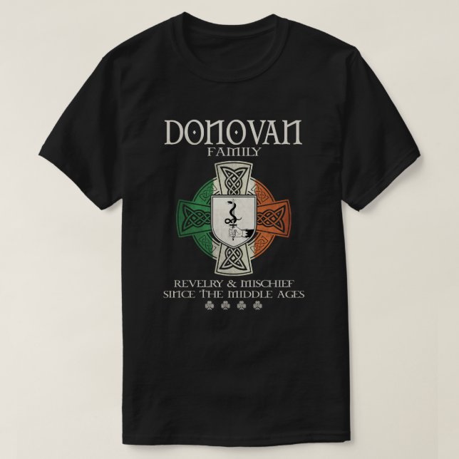 Donovan Family Ireland-efternamnet irish flagga sh T Shirt (Design framsida)