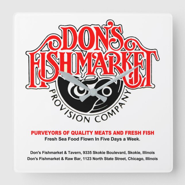 Don's Fishmarket, Skokie, Chicago, IL Fyrkantig Klocka (Framsida)