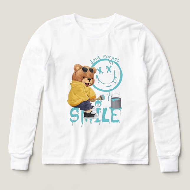 "Don't Forget to Smile" Artist Bear Long-Sleeve Sh T Shirt (Design framsida)