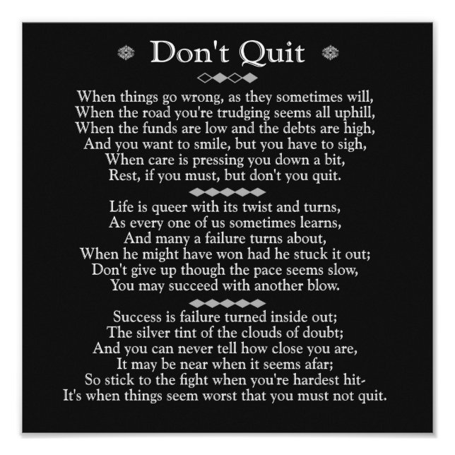 Don't Quit Poem 12 x 12 Fototryck (Framsidan)