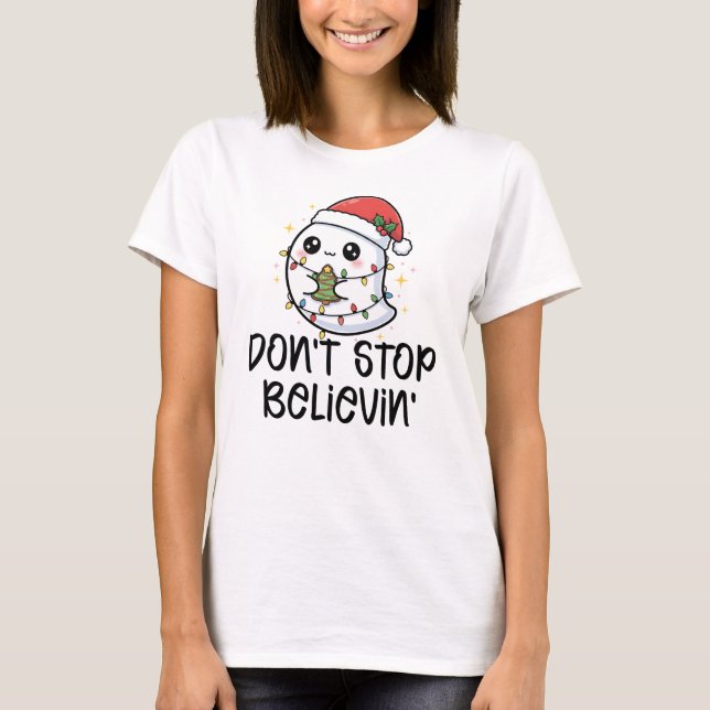 Don't Stop Believin', Christmas Ghost T Shirt (Framsida)