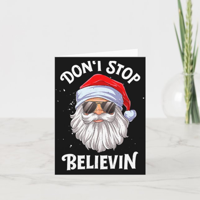Dont Stop Believin Santa Christmas Boys Kids  Kort (Framsida)