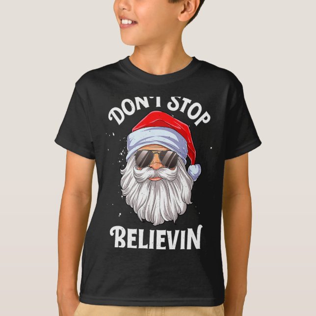 Dont Stop Believin Santa Christmas Boys Kids  T Shirt (Framsida)