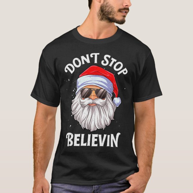 Dont Stop Believin Santa Funny Christmas Boys Kid  T Shirt (Framsida)