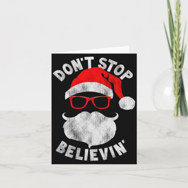 Don't Stop Believing Shades Santa Christmas Tee Lo Kort (Framsida)