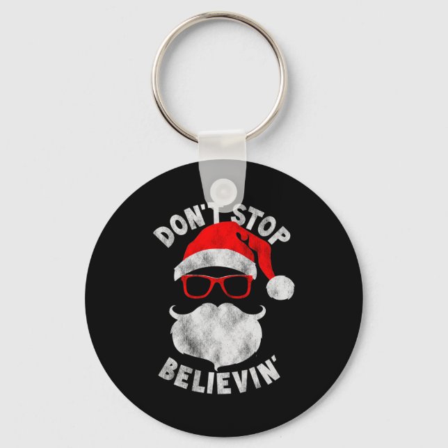 Don't Stop Believing Shades Santa Christmas Tee Lo Nyckelring (Framsida)