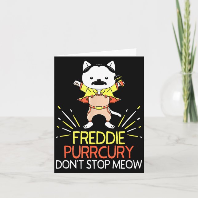 Don't Stop Meow Die Purrcury Funny Cat Music Pun G Kort (Framsida)