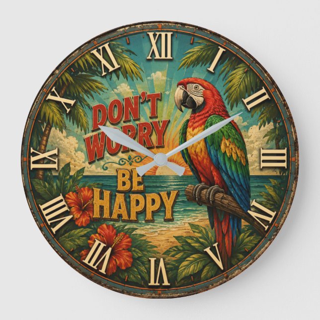 Don't Worry Be Happy Parrot Stor Klocka (Framsida)