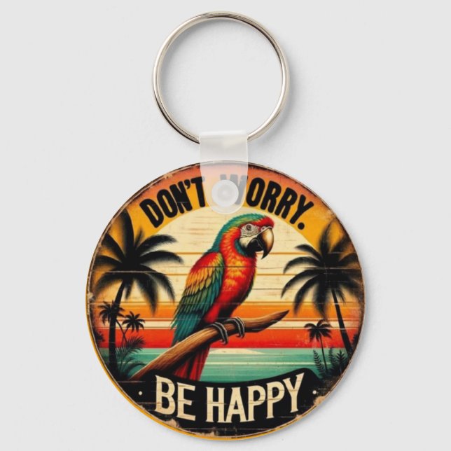 Don't Worry, Be Happy Round Tropical Parrot Art Nyckelring (Framsida)