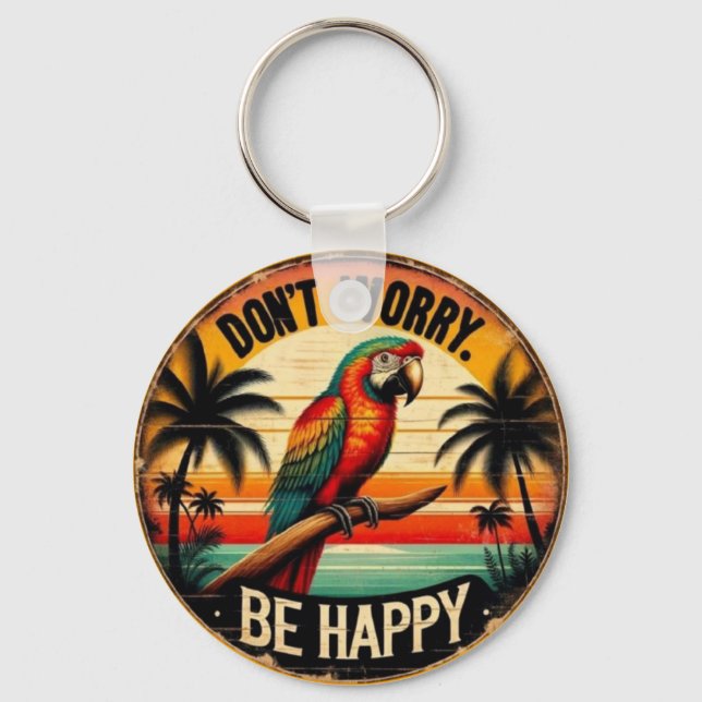 Don't Worry, Be Happy Round Tropical Parrot Art Nyckelring (Framsida)