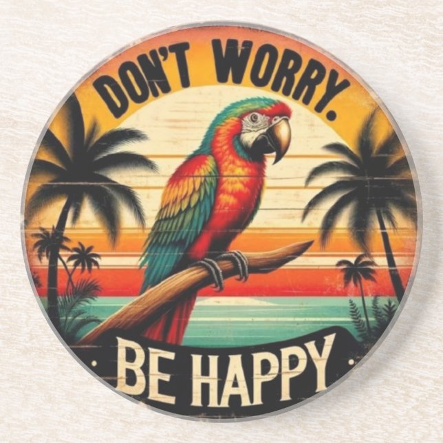 Don't Worry, Be Happy Round Tropical Parrot Art Underlägg (Framsidan)