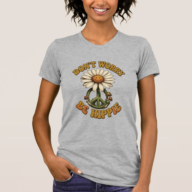 Don't Worry, Be Hippie Small Back Image  T-Shirt (Framsida)