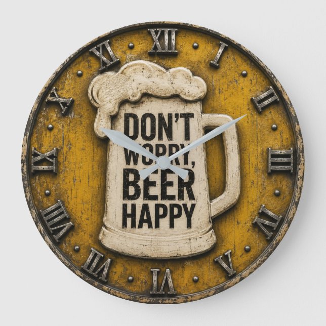 Don't Worry Beer Happy Man Cave Gift Stor Klocka (Framsida)