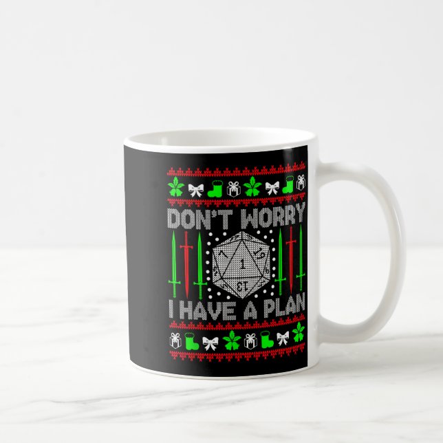 Don't Worry I Have Plan Christmas D20 Ugly Tableto Kaffemugg (Höger)