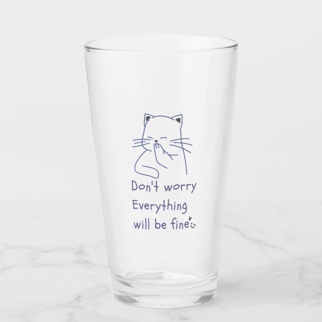 Dont Worry Smiling Cat Glass Kopp (Framsida)