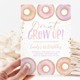 Donut 1:a födelsedagsinbjudan Bygg upp Rosa Inbjudningar