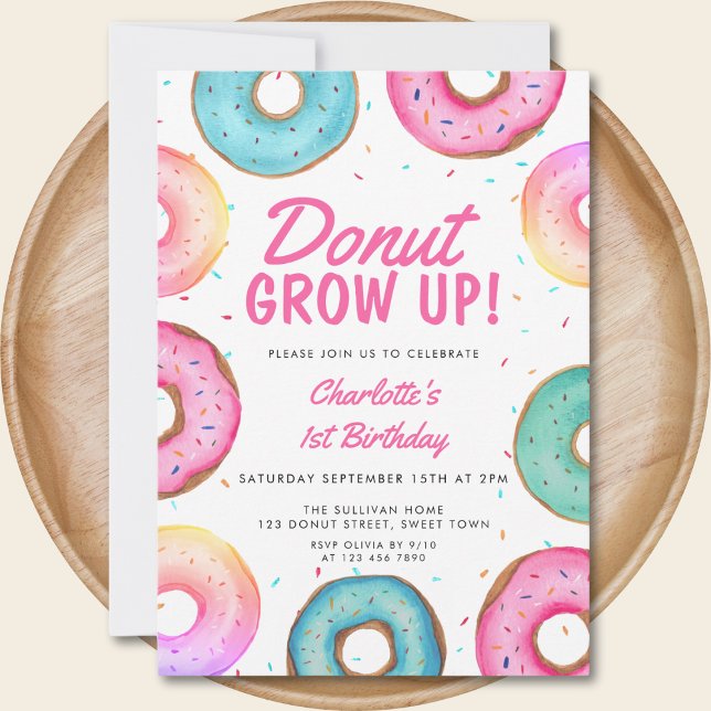 Donut 1:a födelsedagsinbjudan Flickans Donut-grupp Inbjudningar (Skapare uppladdad)
