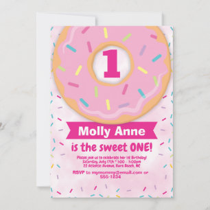 Donut 1st First Birthday Girl Investiges Sprinkles Inbjudningar