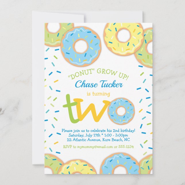 Donut 2:a födelsedagsinbjudan Boy sprinkles Inbjudningar (Framsida)