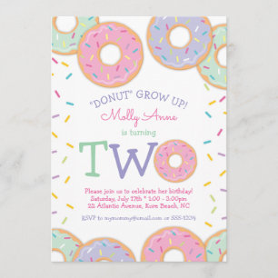 Donut 2:a födelsedagsinbjudan rosa sprinkles inbjudningar