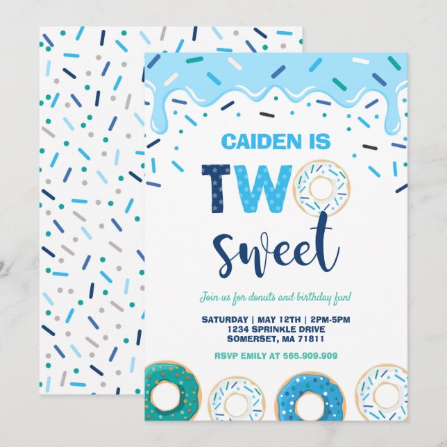 Donut 2 svensk födelsedag Inbjudan Donut Party Blu (Fram/baksida)