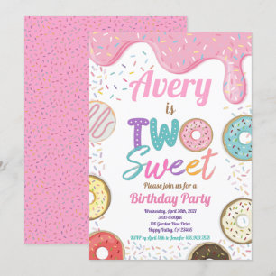 Donut 2 Sweet 2 Birthday Party Rosa Pastel Inbjudningar