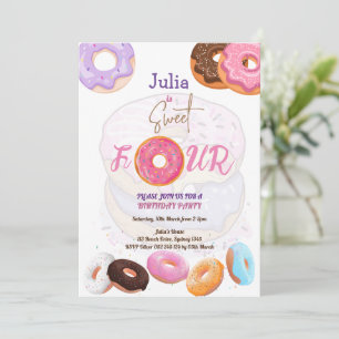 Donut 4e födelsedagen-flickinbjudan inbjudningar