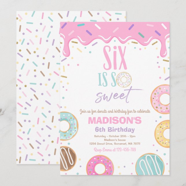Donut 6e Födelsedagsfest sex är så söt Inbjudningar (Fram/baksida)