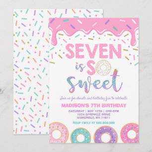 Donut 7:e Birthday Inbjudan Donut Seven är Sweet