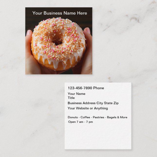 Donut And Coffee Shop Business Cards Fyrkantigt Visitkort (Fram/baksida)