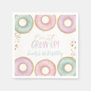 Donut Aqua Guld 1:a födelsedag Napkins Donut Grow Pappersservett