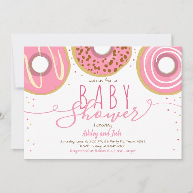 Donut Baby Shower Girl Rosa Doughnut Baby Shower Inbjudningar (Framsida)