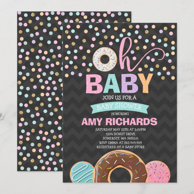 Donut Baby Shower-inbjudan Donut Sprinkle Shower Inbjudningar (Fram/baksida)
