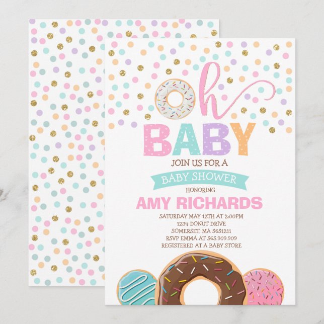 Donut Baby Shower-inbjudan Donut Sprinkle Shower Inbjudningar (Fram/baksida)
