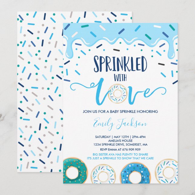 Donut Baby Sprinkle-inbjudan sprinklad med Kärlek Inbjudningar (Fram/baksida)