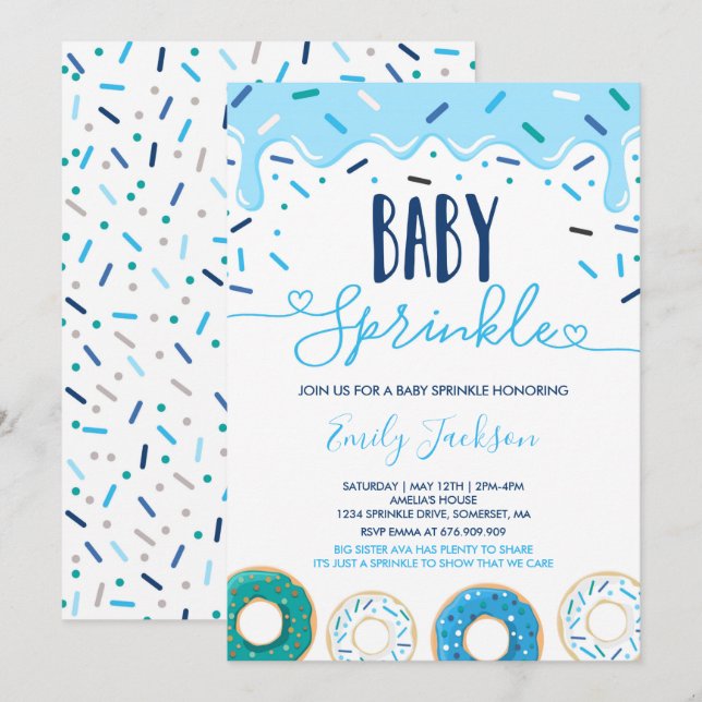 Donut Baby Sprinkle-inbjudan sprinklad med Kärlek Inbjudningar (Fram/baksida)