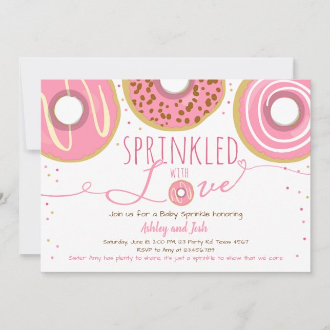 Donut Baby Strö Baby Rosa Munk Tjej Strö Inbjudningar (Framsida)