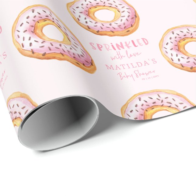 donut babydusch rosa gigantisk välkomsttid presentpapper (Rullad Hörn)
