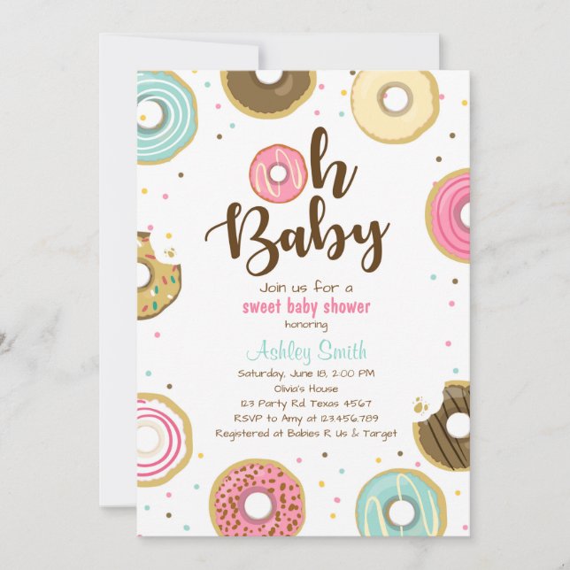 Donut Babyduschinbjudan Coed-duschen Doughnut Inbjudningar (Framsida)
