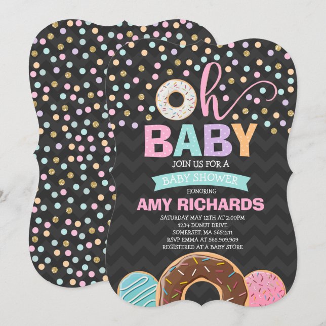 Donut Babyskons inbjudan Donut Sprinkle Shower (Fram/baksida)