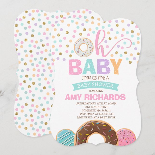 Donut Babyskons inbjudan Donut Sprinkle Shower (Fram/baksida)