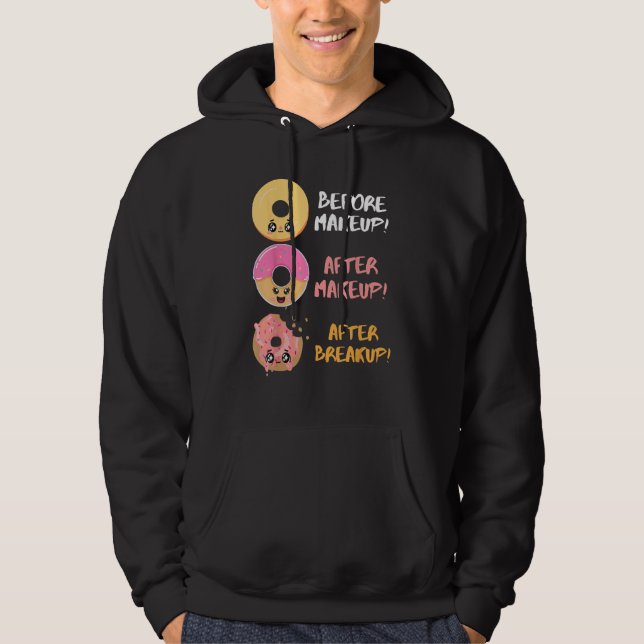 Donut Before After Makeup Breakup Sarcasm Doughnut Hoodie (Framsida)